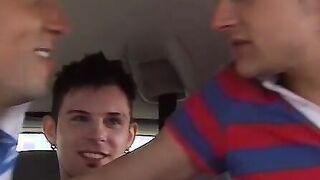 Three twinks have fantastic hot threesome sex in the car