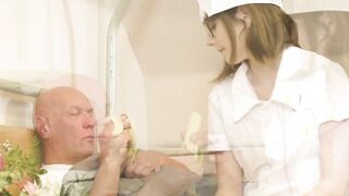 Teeny nurse working on old patients throbbing cock