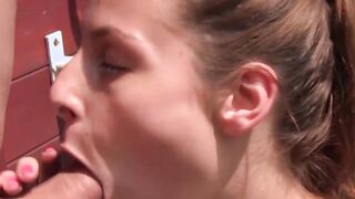 Busty amateur teen likes sucking and fucking in nature
