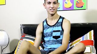 Cute Steven Peters jerks off his long rock hard twink cock