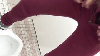 Japanese babes peeing golden piss in urinal POV voyeur