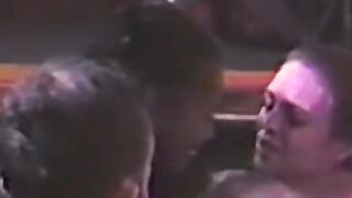 Promiscuous babe blows and rides cock in pool threeway