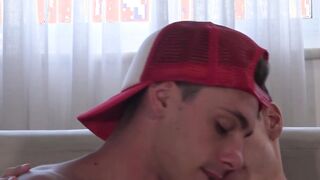 Young Latino cums on his belly while taking raw cock