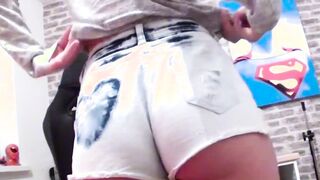 Teen Abbi Price sucks nerdy cock and fishnets doggystyle POV