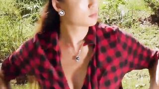 Gorgeous tgirl works on her dick during a visit to nature