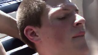 Attractive Evan Heart sucks dicks in outdoor threesome