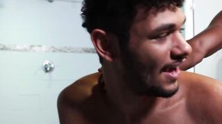 Horny black studs fucking bareback while dripping wet