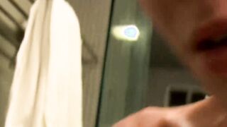 Skinny horny twink Tyler Thayer playing with hard cock solo