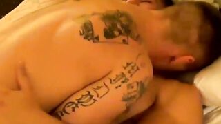Inked stud barebacked after having his throbbing dick sucked