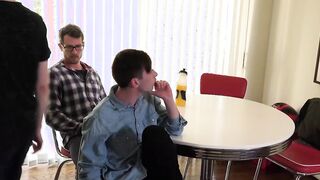 Naughty stud blindfolds young gay stepson before raw plowing