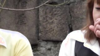 Japanese babes secretly taped while flashing panties