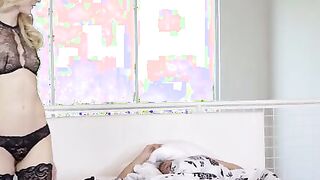 Sheer panties highlights every thin curve that Alexa Grace brings to the table as she prepares to wake Tyler Nixon
