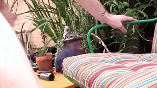 Cute dick rider with hairy swinging balls masturbates solo