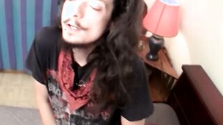 Fan of heavy metal music plays with his dick and splooges