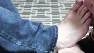 Feet licking and toe sucking with a dude going down on bear