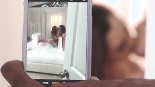 sexy threesome with two hot and tiny and a huge cock