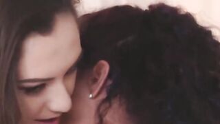 sexy threesome with two hot and tiny and a huge cock