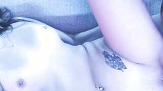 sexy blonde deepthroats a big dick in blue light