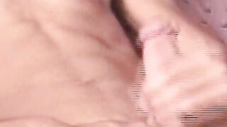 Hung guy tugs his hard hairy dick until spraying a big load