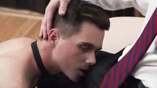 Light BDSM loving twink fucked bareback after hot deepthroat