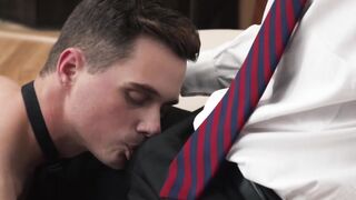 Light BDSM loving twink fucked bareback after hot deepthroat
