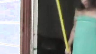 Chubby minx entertains handyman with pussy pounding action