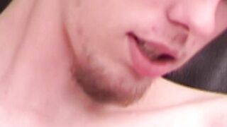 Amateur butt buddy plays with his erect dick until he cums