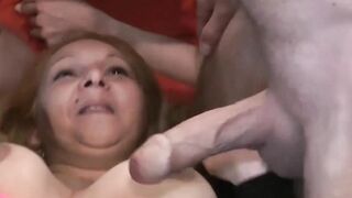 MILF and her friend blowing many cocks in an orgy fuck fest