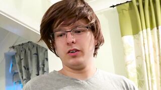 Nerdy gamer sucked skillfully by a cute babe with glasses