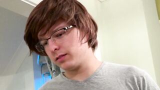 Nerdy gamer sucked skillfully by a cute babe with glasses