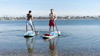 Paddle board riders Jay and Leeroy in a hardcore drilling