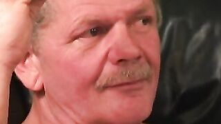 Muscular mature plumber stroking his stiff fat cock