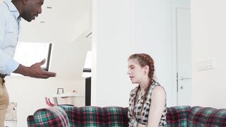 Redhead slut ass slammed and jizzed on by big black cock