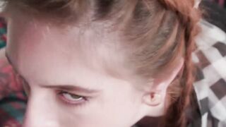 Redhead slut ass slammed and jizzed on by big black cock