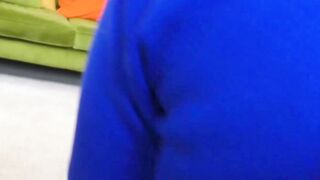 Natural babe in stockings sucks a dick and rides it in POV