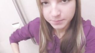 petite blonde teen fucked for cash in public restroom pov