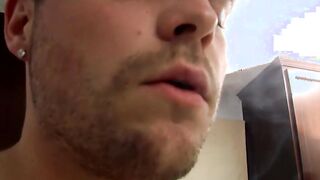 Horny stud Dustin Fitch likes taking a smoke while jerking