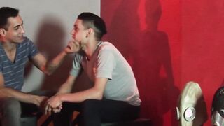 Twink got caught by daddy while wanking and barebacks him
