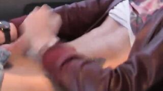 Cute twink wanks his hard spear while driving in a car