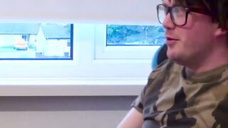 Busty redhead Lucy Lane sucking cock at nerd casting