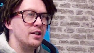 Busty redhead Lucy Lane sucking cock at nerd casting
