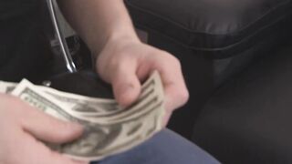 Hot brunette riding big cock before BJ while cuckold watches