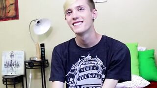 Horny newcomer Nick jerking it off and playing with a dildo