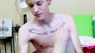 Horny newcomer Nick jerking it off and playing with a dildo
