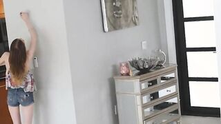 tiny teen climbs a tall man's big cock