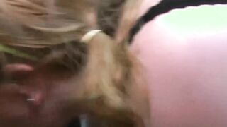 Two hot babes sucking and fucking during bukkake party