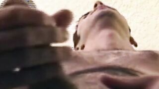 Hairy young guy tugs raging dick and cums all over the place