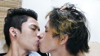 Asian twink worships feet and receives raw anal fuck