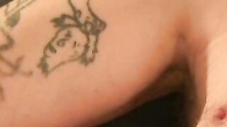 Tattooed senior gets a finger in his ass and sucks cock