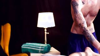 Ginger twink massages and jerks off his customer like a pro